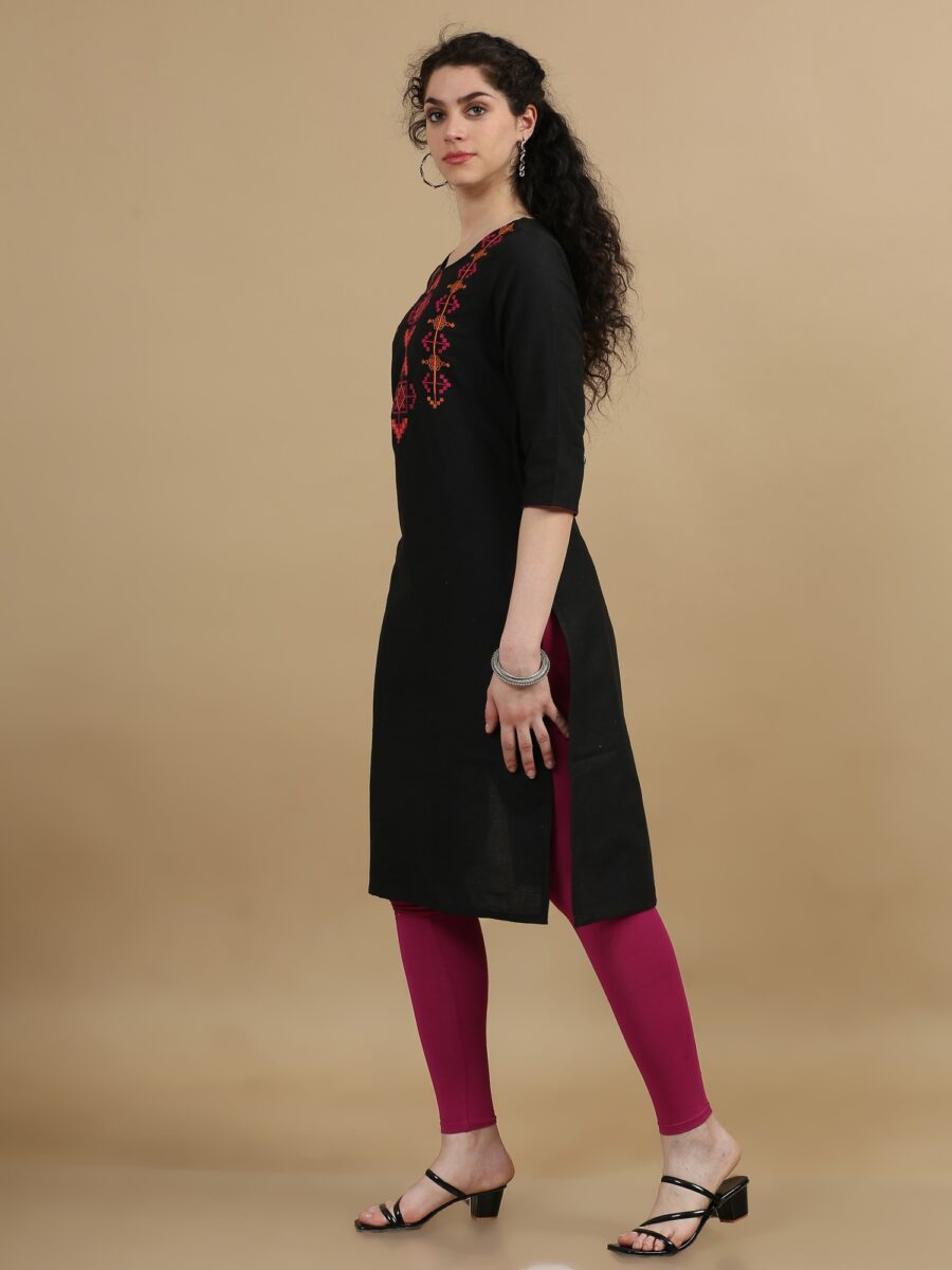 Marcia Black Embroidred Cotton Straight kurta - Image 3