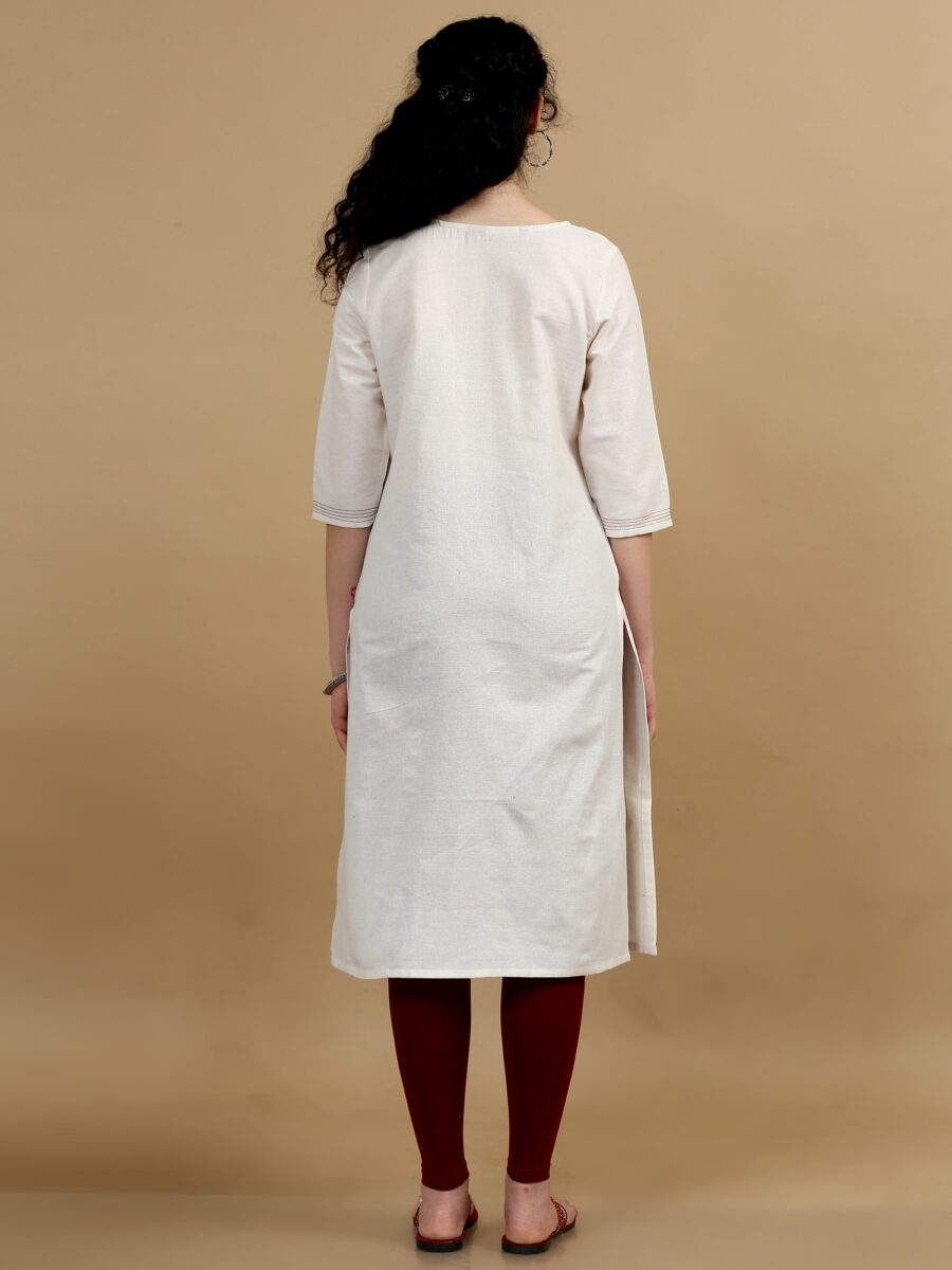 Marcia White Embroidred Cotton Straight kurta - Image 5