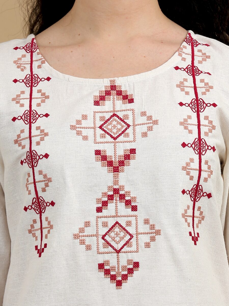 Marcia White Embroidred Cotton Straight kurta - Image 6
