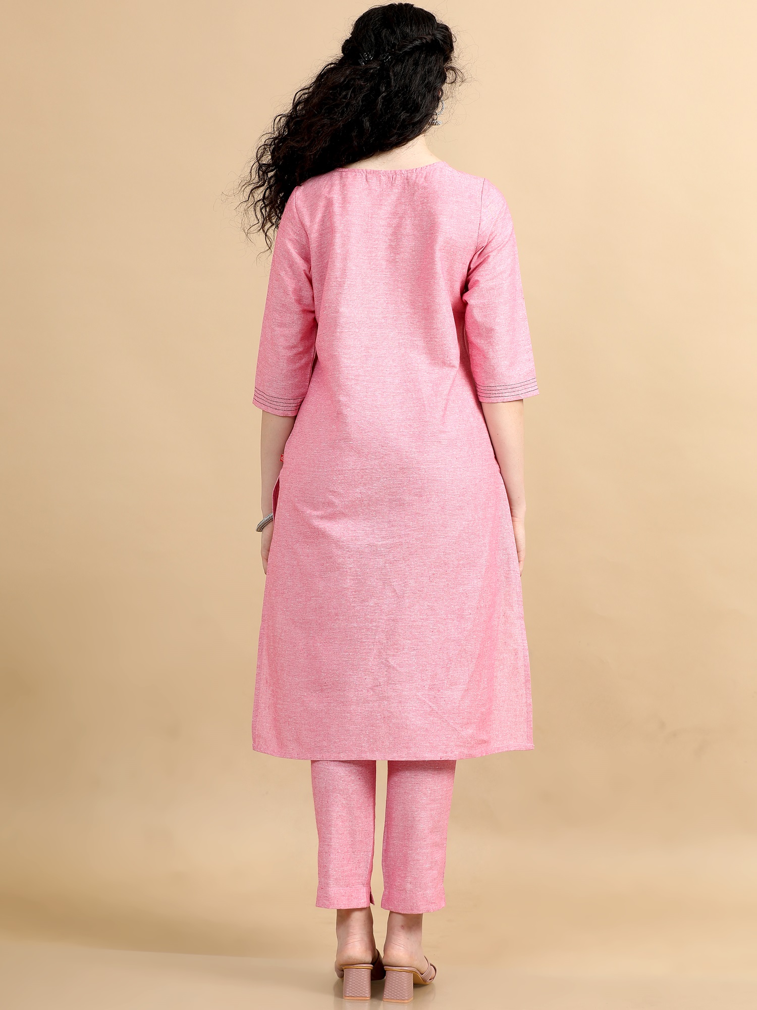 Marcia Pink Embroidred Cotton Straight Kurta Set - Image 5