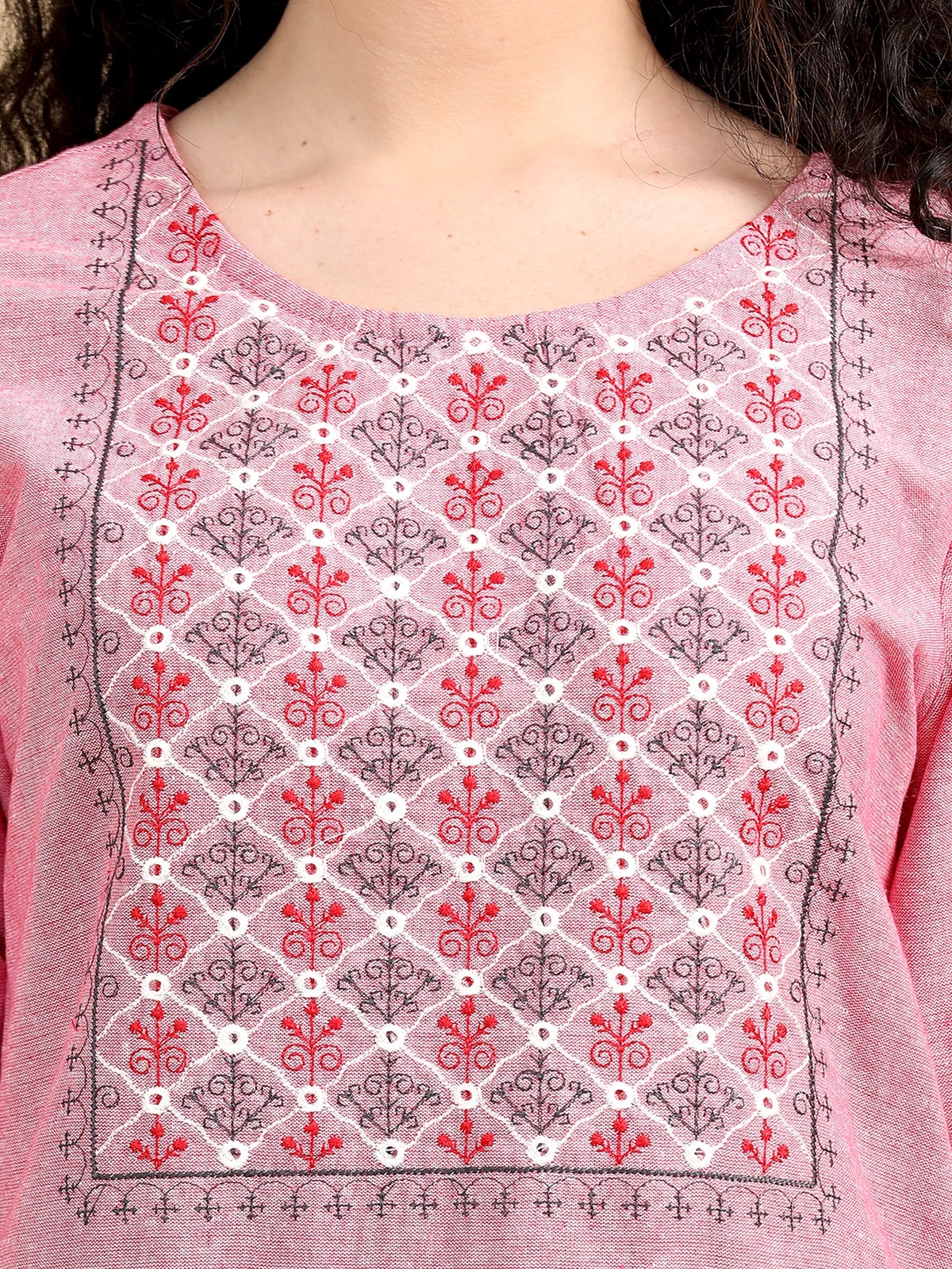 Marcia Pink Embroidred Cotton Straight Kurta Set - Image 6