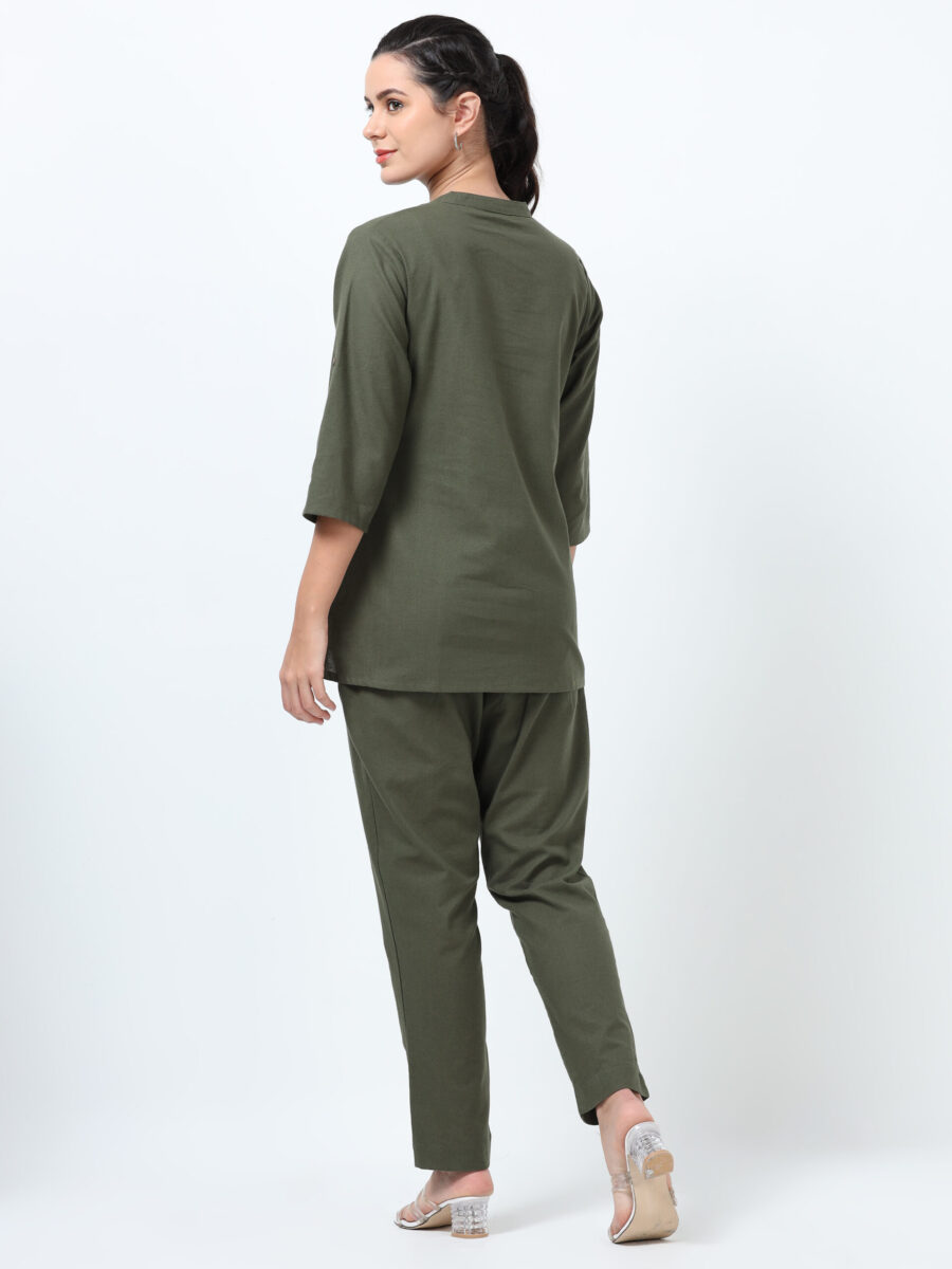 Marcia Olive Solid Cotton Co-ords Set - Image 2