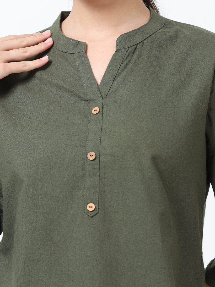 Marcia Olive Solid Cotton Co-ords Set - Image 3