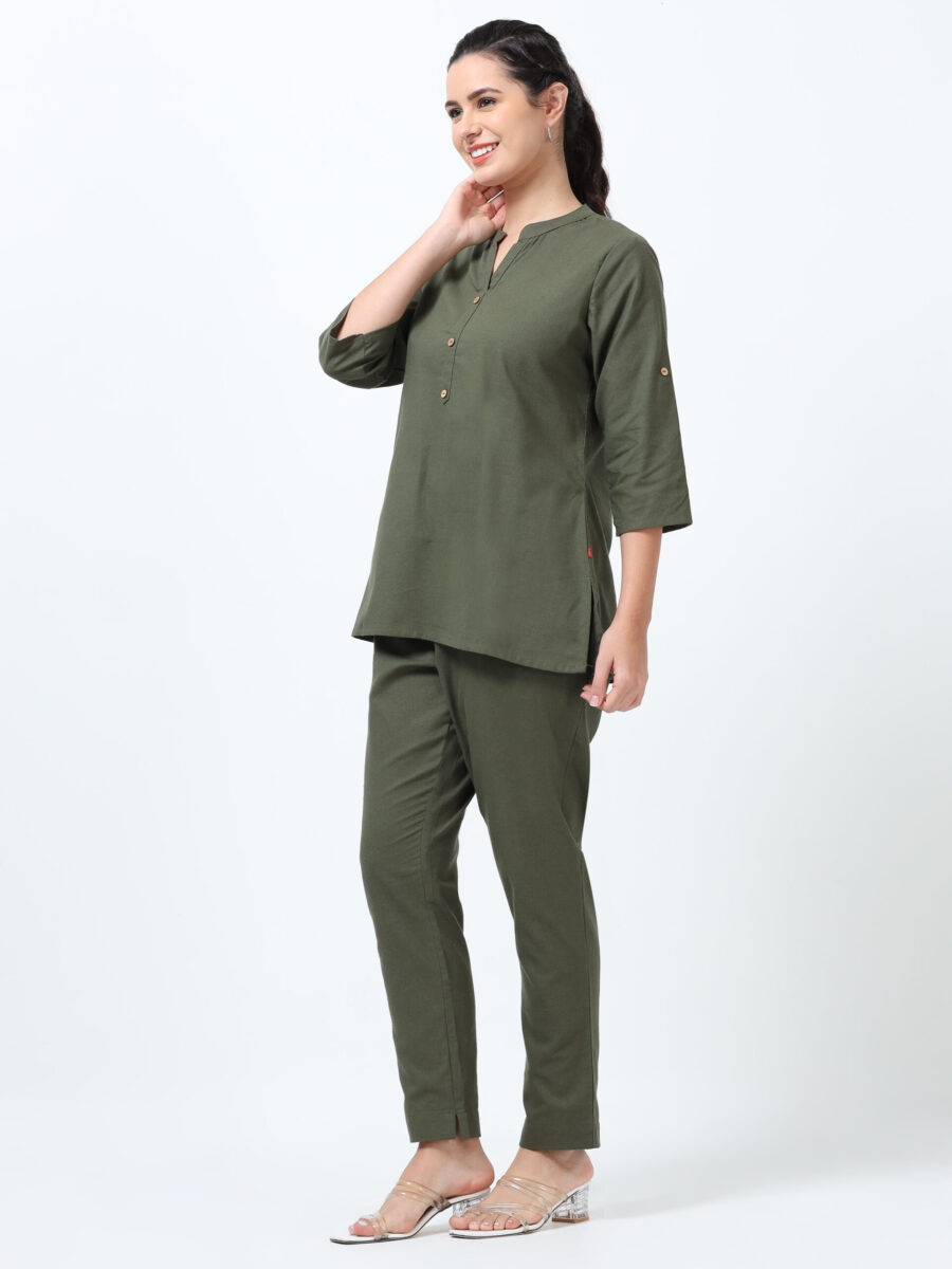 Marcia Olive Solid Cotton Co-ords Set - Image 5