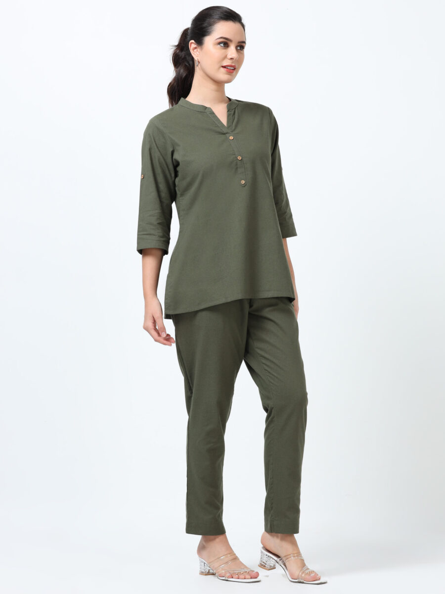 Marcia Olive Solid Cotton Co-ords Set - Image 6