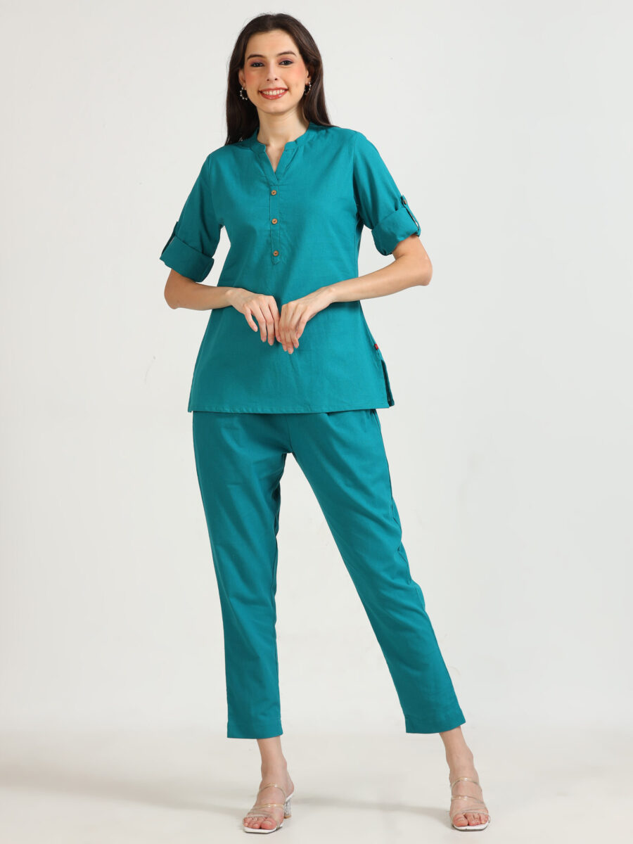 Marcia Blue Solid Cotton Co-Ord Set - Image 2