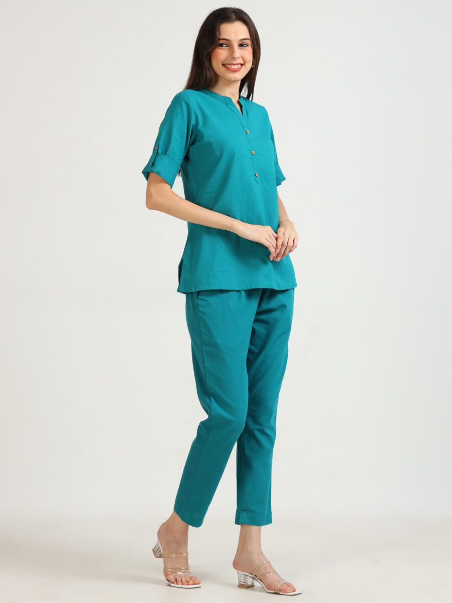 Marcia Blue Solid Cotton Co-Ord Set - Image 3