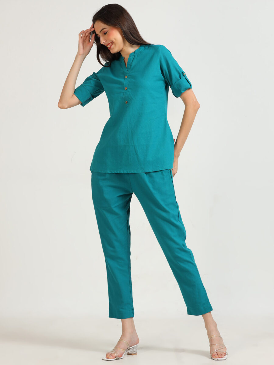 Marcia Blue Solid Cotton Co-Ord Set - Image 4