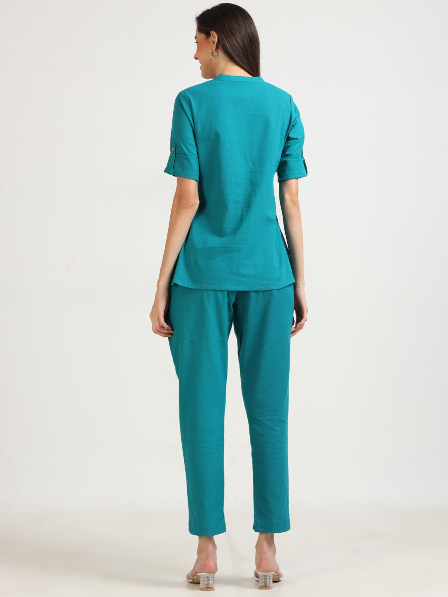 Marcia Blue Solid Cotton Co-Ord Set - Image 5