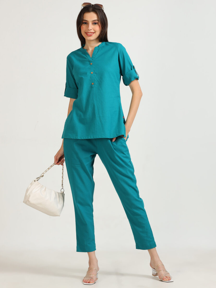 Marcia Blue Solid Cotton Co-Ord Set