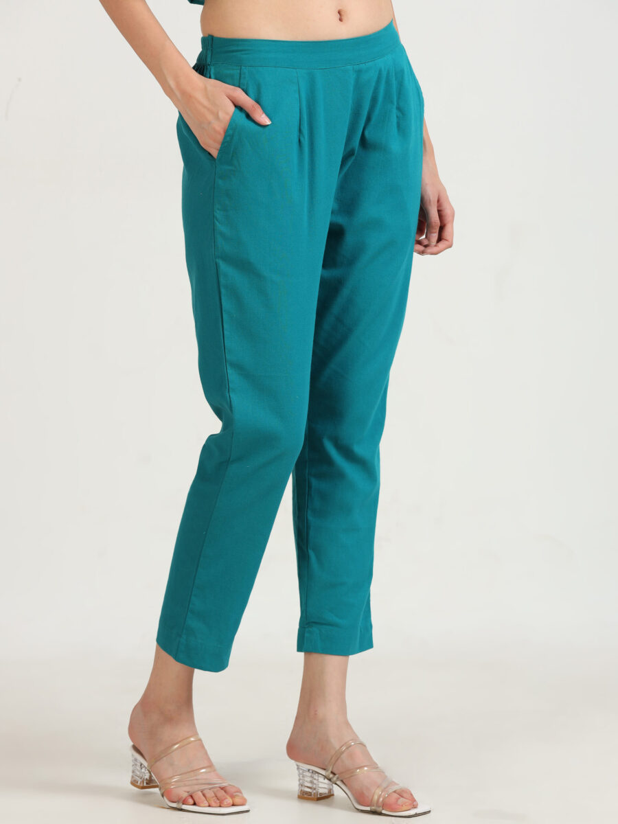 Marcia Blue Solid Cotton Trousers - Image 2