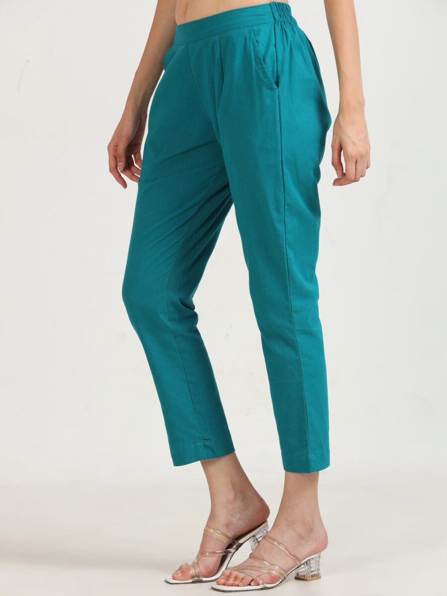 Marcia Blue Solid Cotton Trousers - Image 3