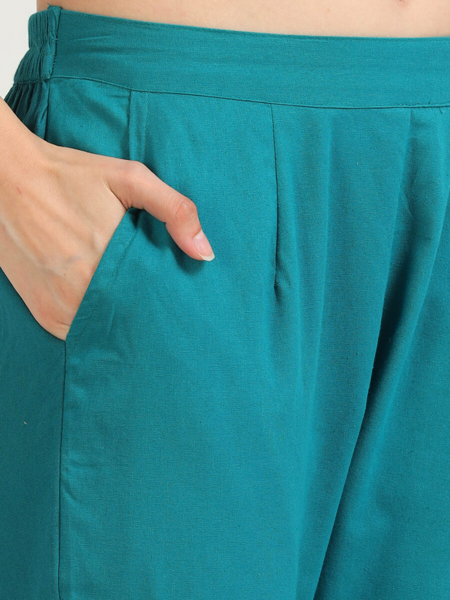 Marcia Blue Solid Cotton Trousers - Image 5