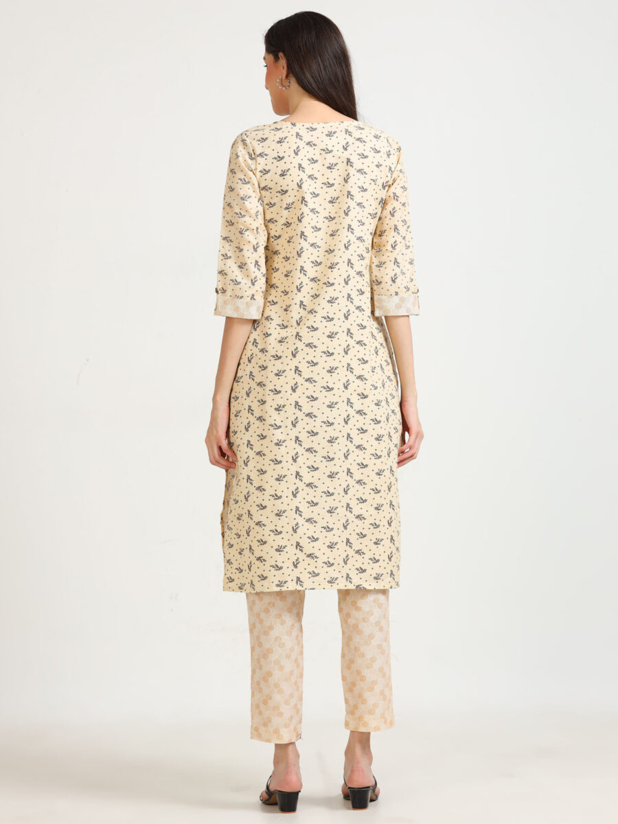 Marcia Beige Printed Cotton Kurta Set - Image 5