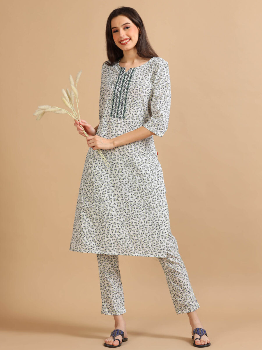 Marcia Green Printed Cotton Kurta Set