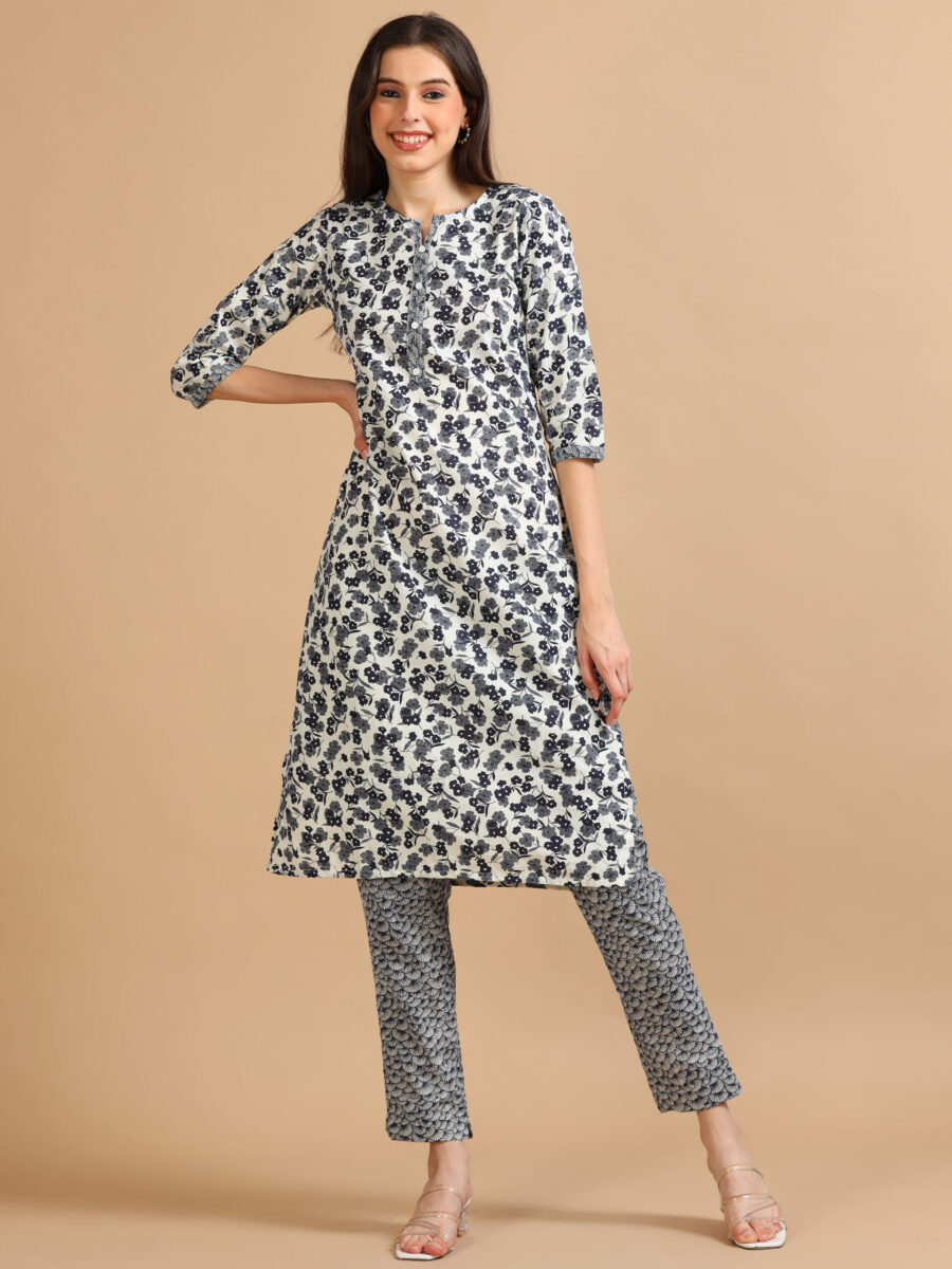 Marcia Navy Printed Cotton Kurta Set - Image 2