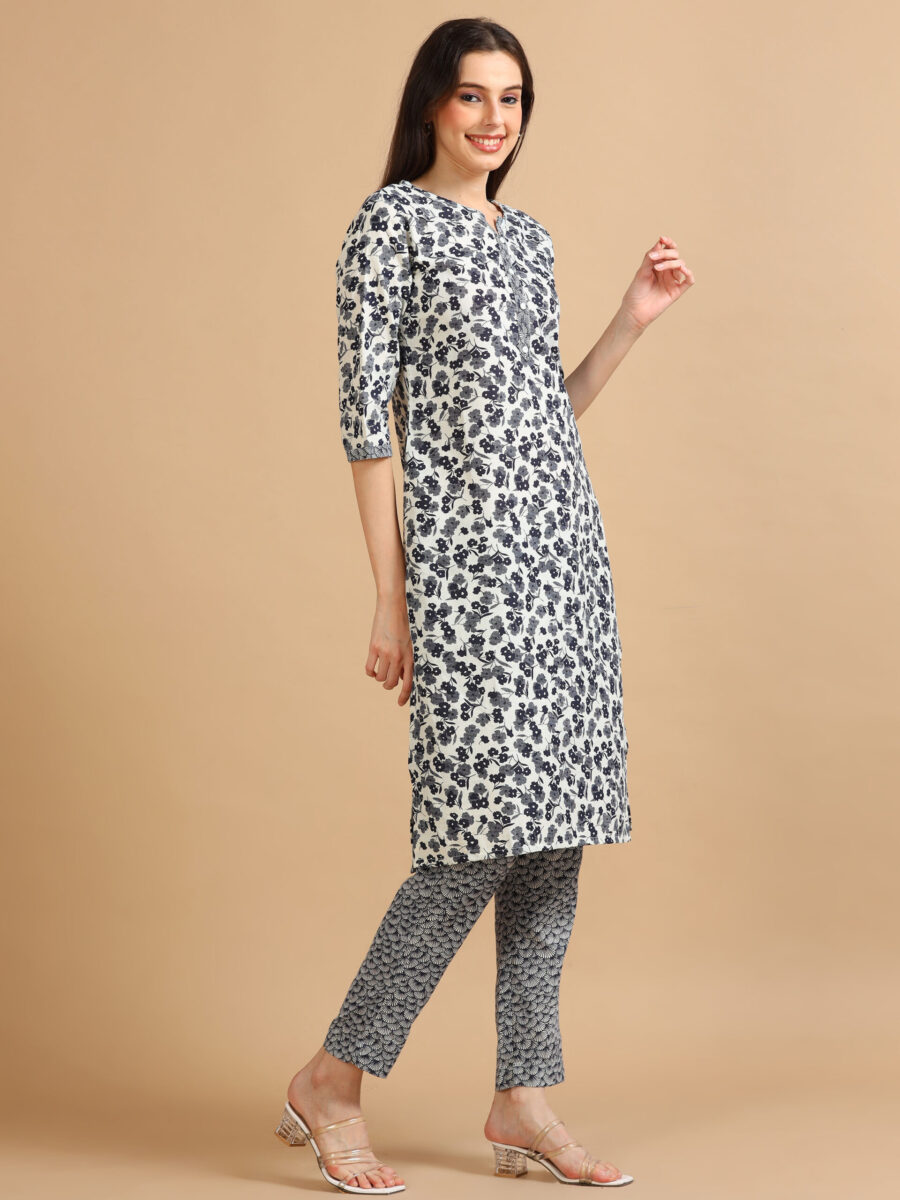 Marcia Navy Printed Cotton Kurta Set - Image 3