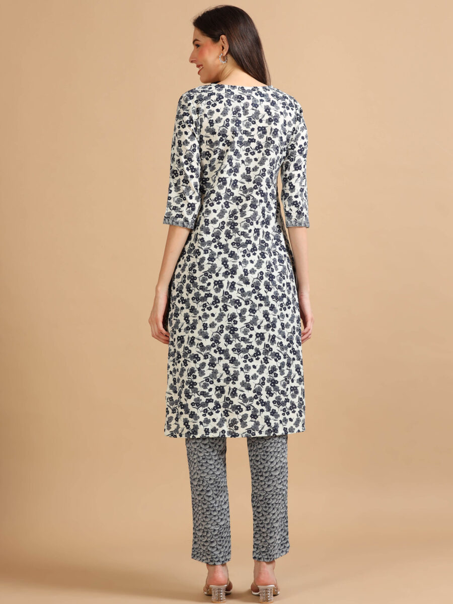 Marcia Navy Printed Cotton Kurta Set - Image 5