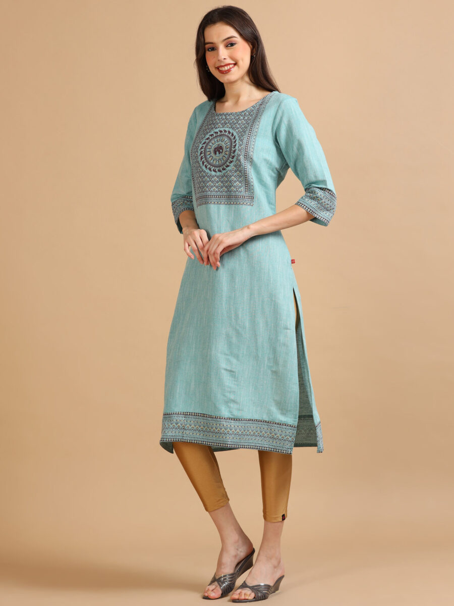 Marcia Blue Printed Cotton Kurta - Image 4