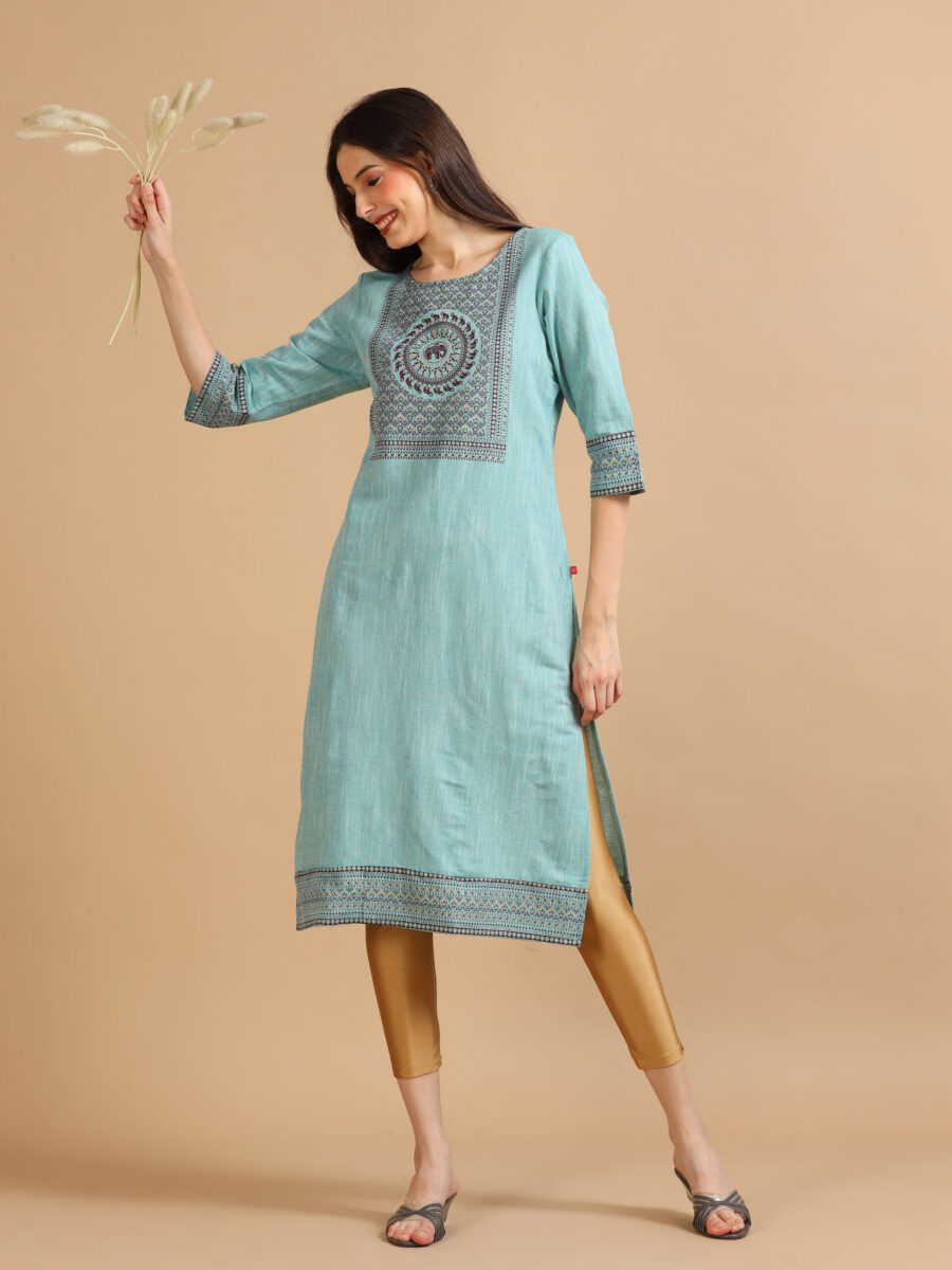 Marcia Blue Printed Cotton Kurta