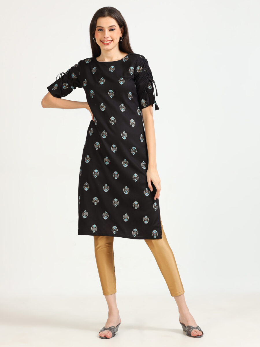 Marcia Black Printed Rayon Kurta - Image 2