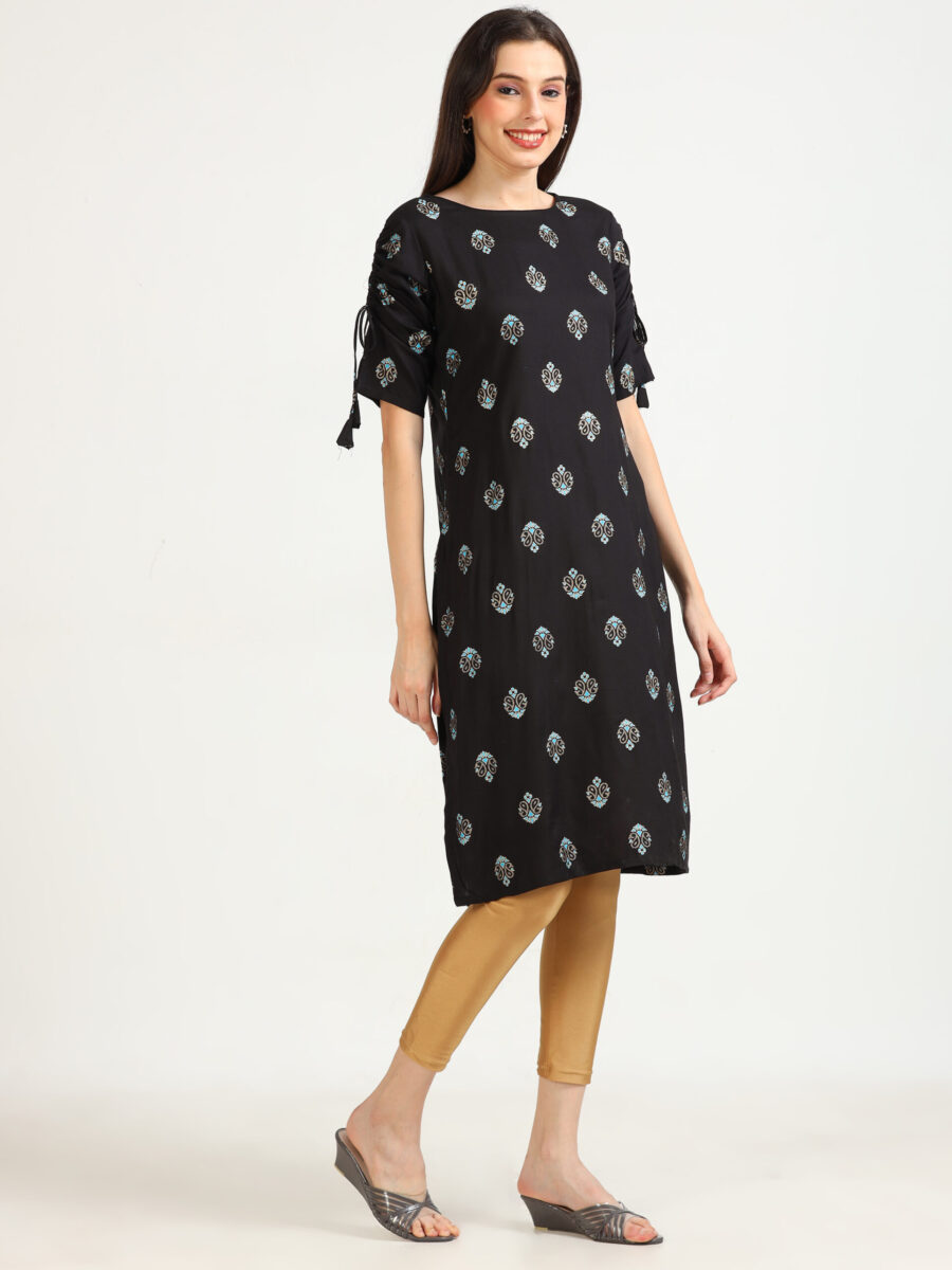 Marcia Black Printed Rayon Kurta - Image 4