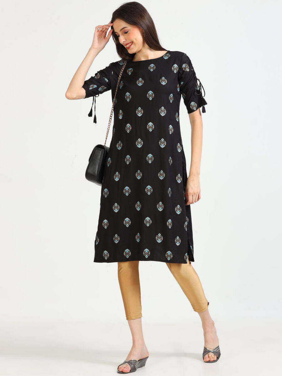 Marcia Black Printed Rayon Kurta