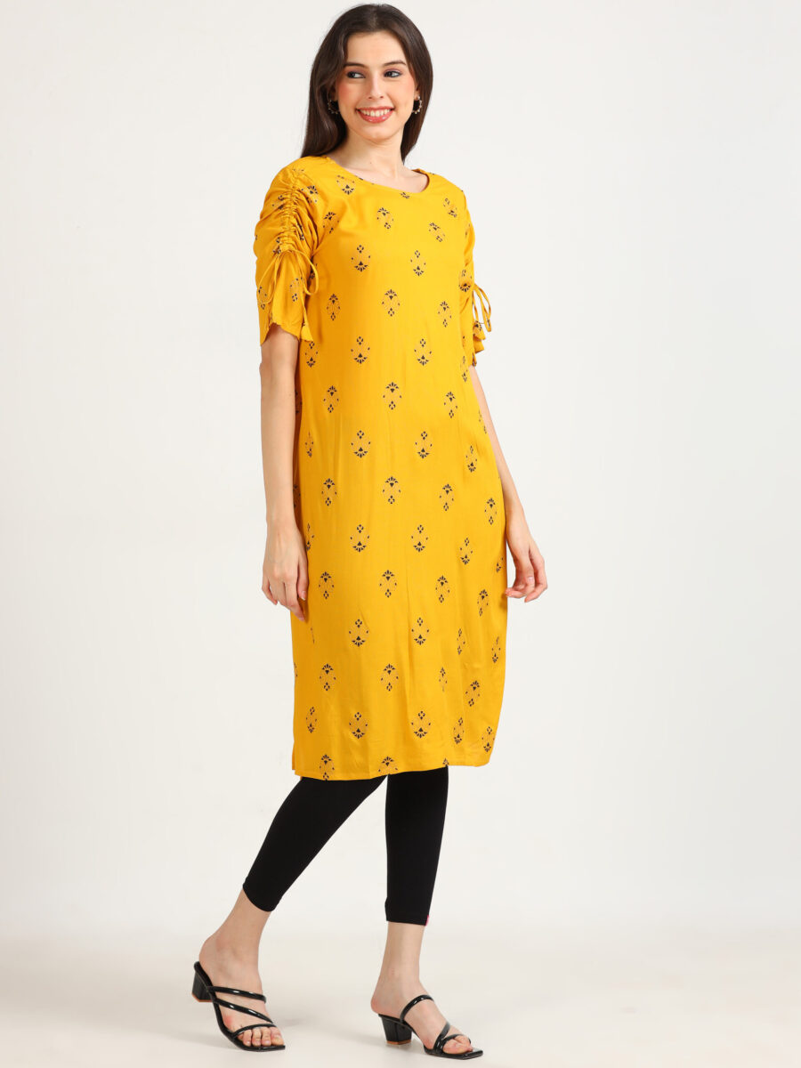 Marcia Mustard Printed Rayon Kurta - Image 3