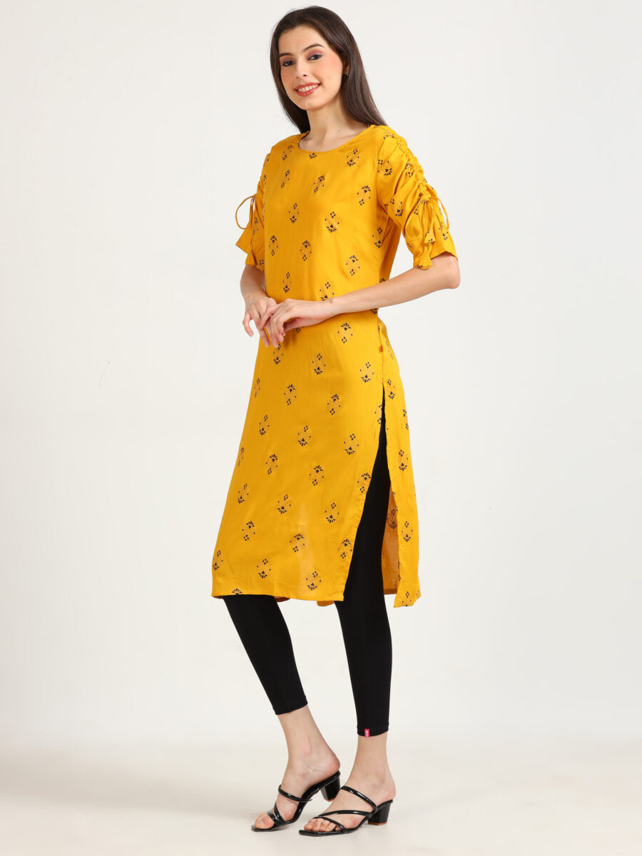 Marcia Mustard Printed Rayon Kurta - Image 4
