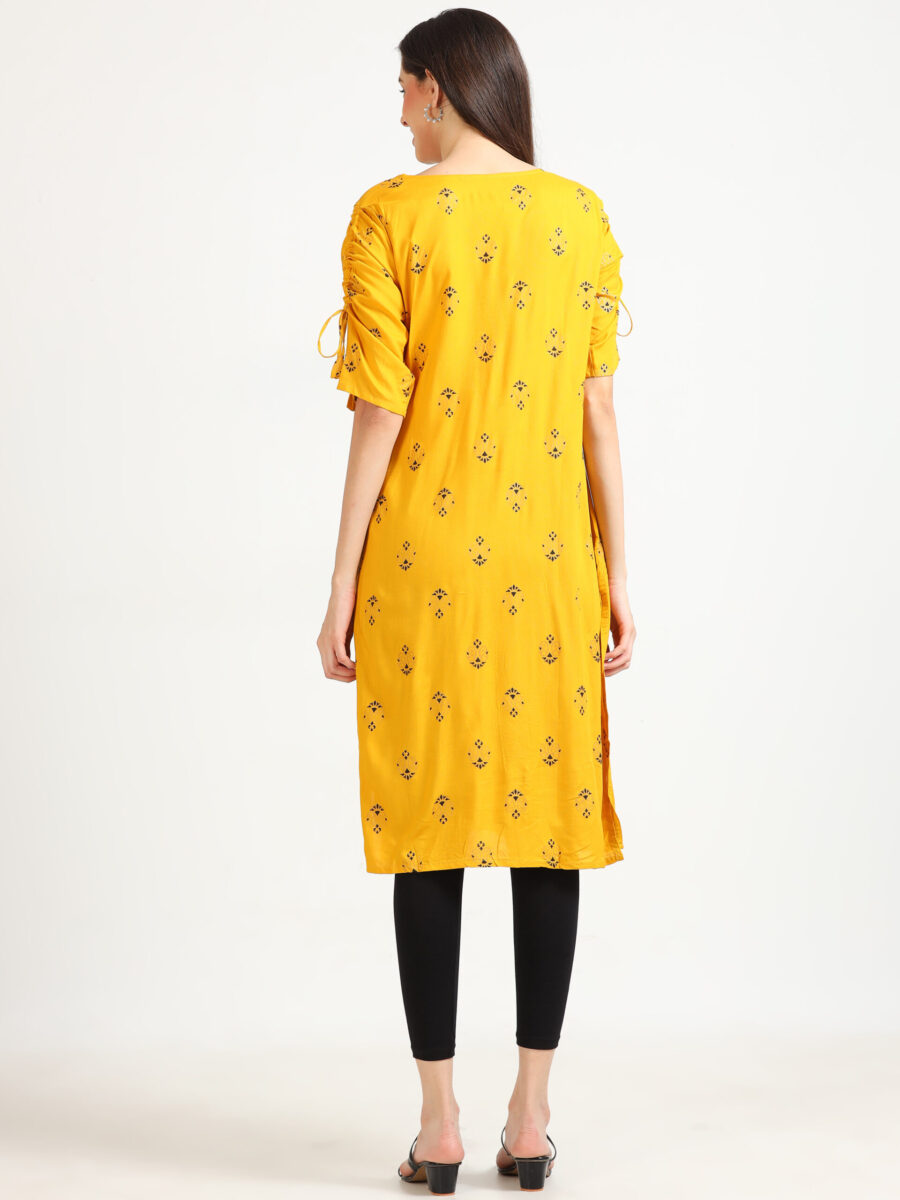 Marcia Mustard Printed Rayon Kurta - Image 5