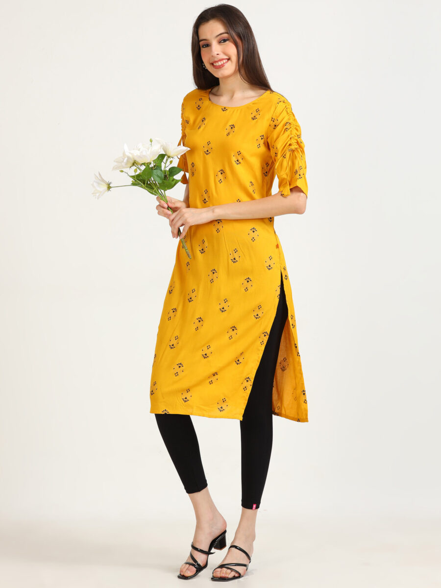 Marcia Mustard Printed Rayon Kurta