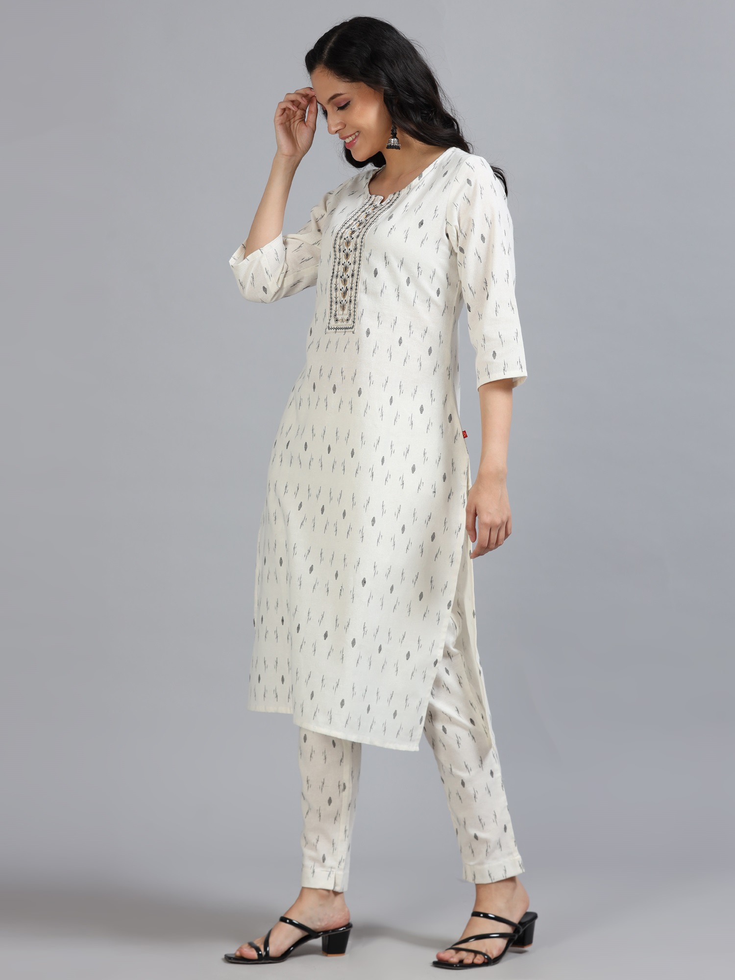 Marcia White Embroidery Cotton Kurta Set - Image 3