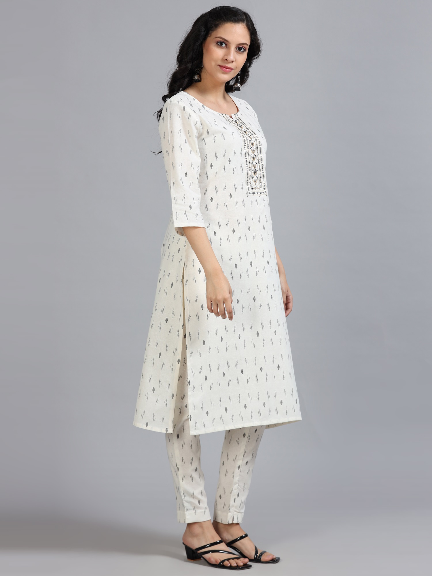 Marcia White Embroidery Cotton Kurta Set - Image 4