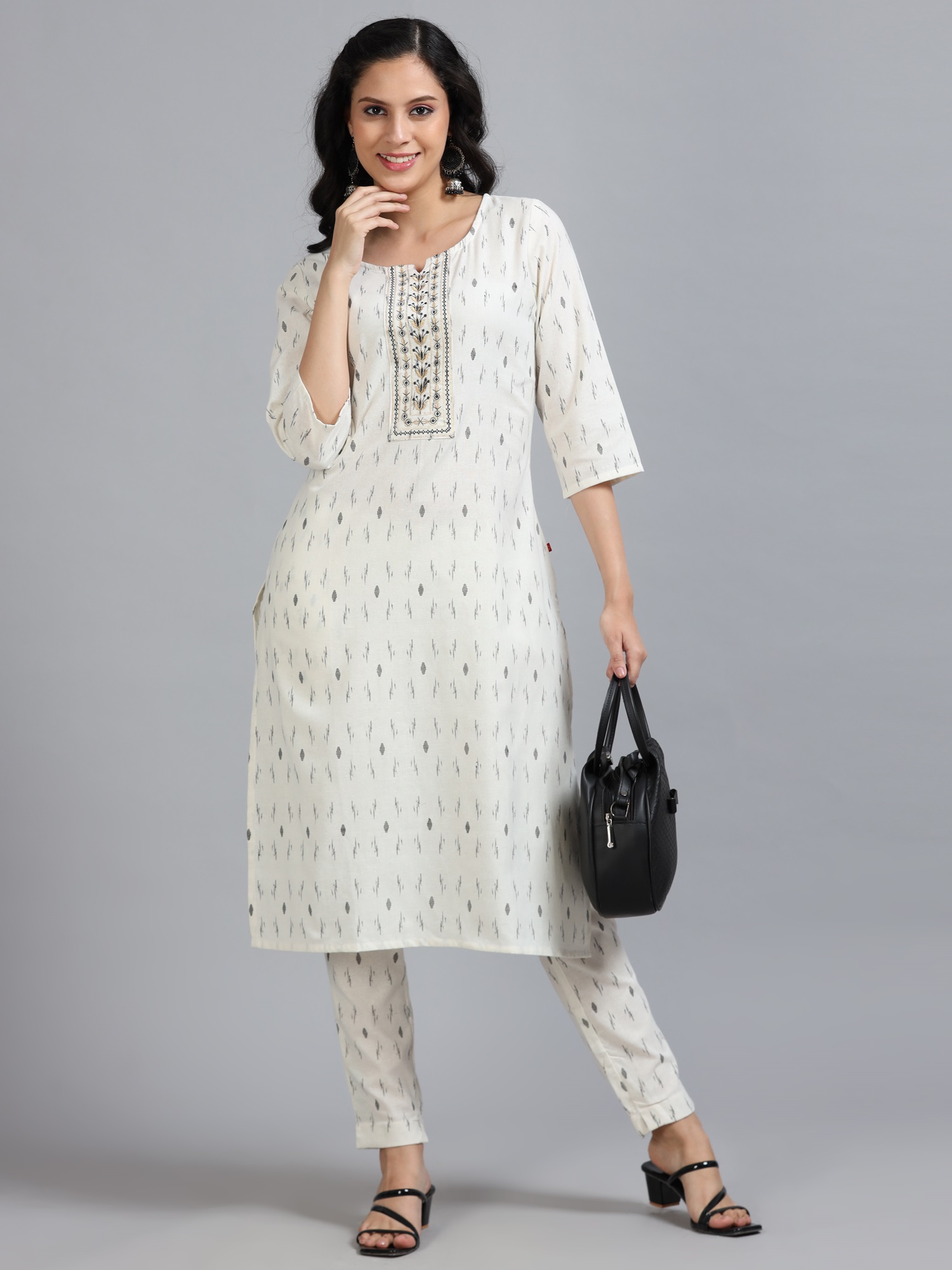 Marcia White Embroidery Cotton Kurta Set