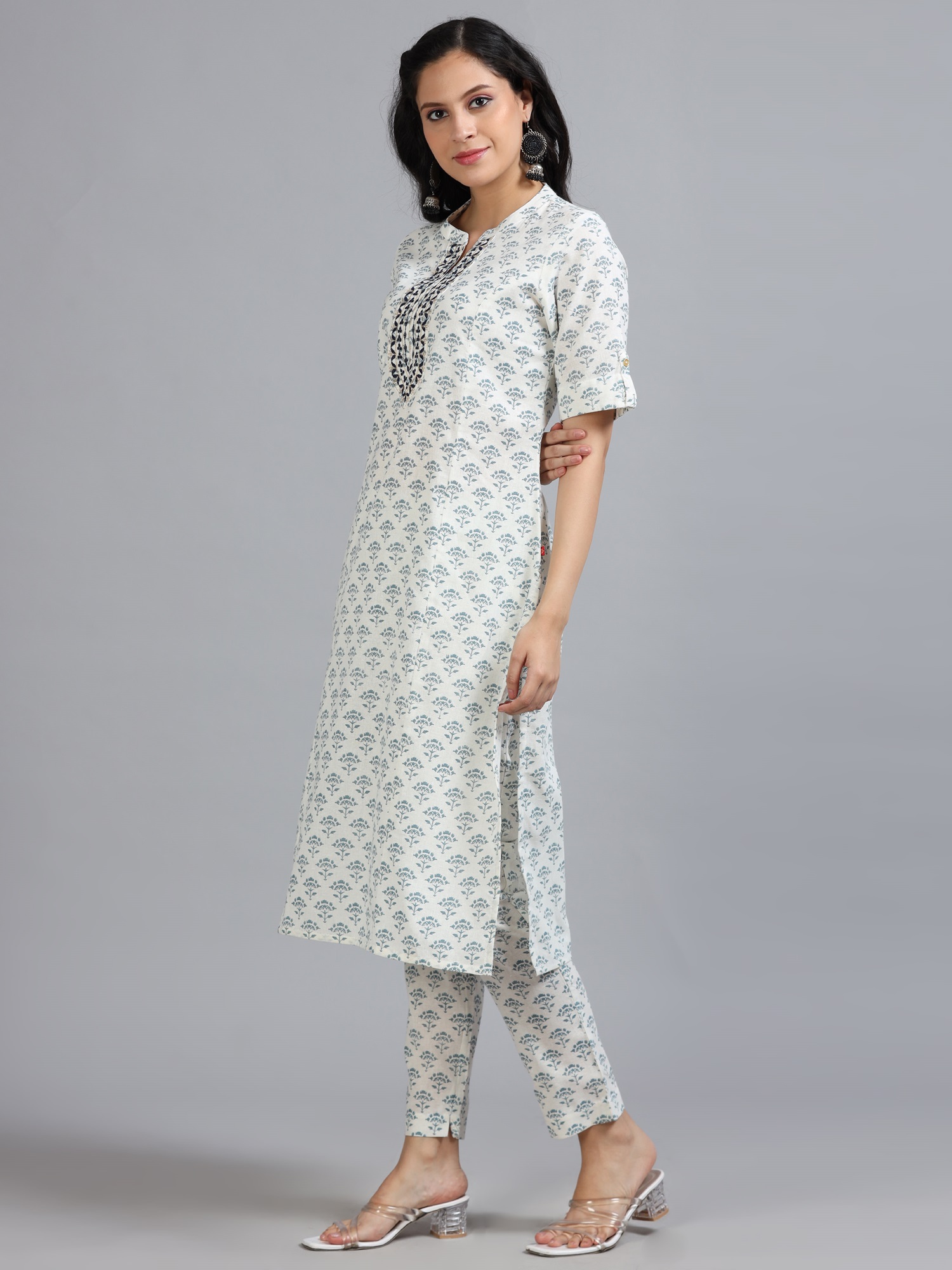 Marcia White Embroidery Cotton Kurta Set - Image 3