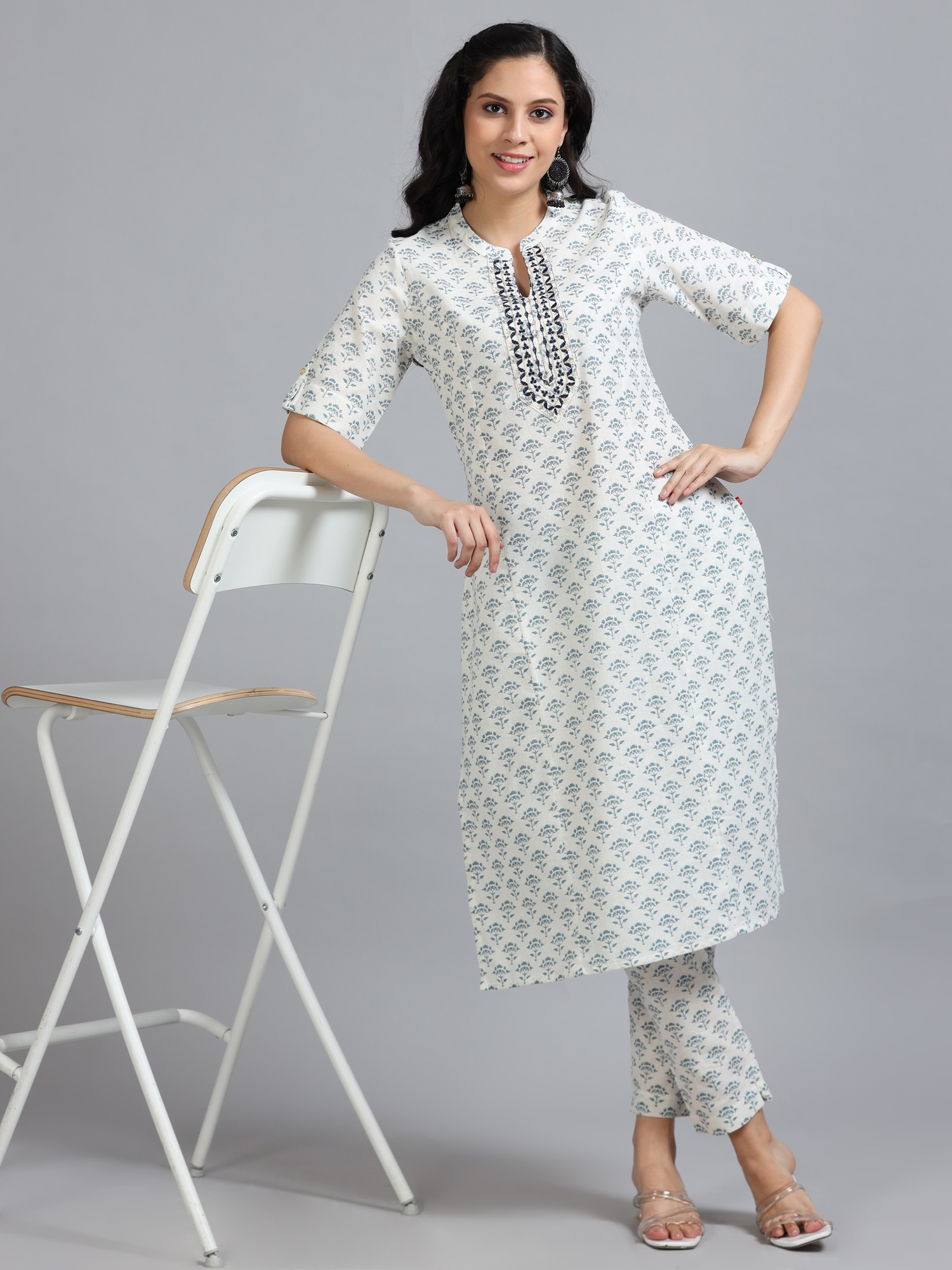 Marcia White Embroidery Cotton Kurta Set