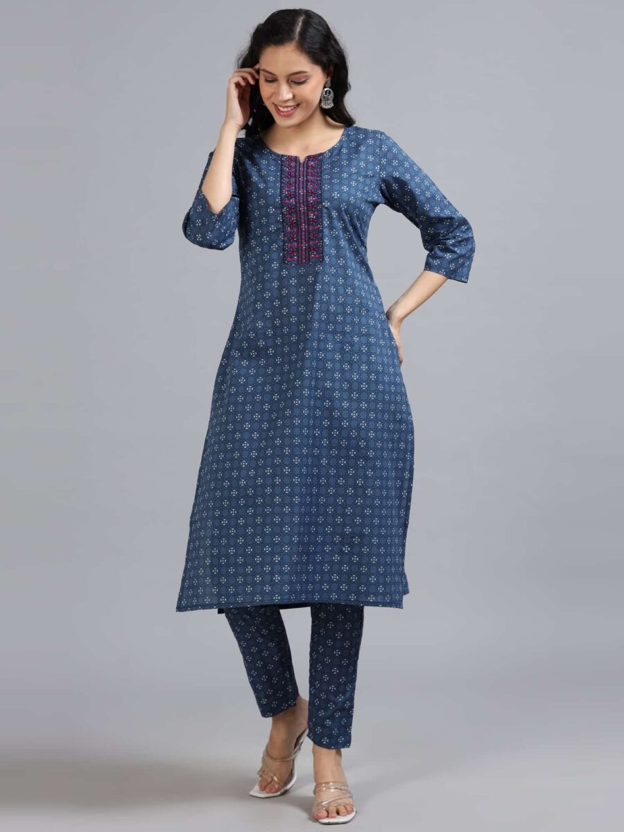 Marcia Blue Embroidery Cotton Kurta Set - Image 2