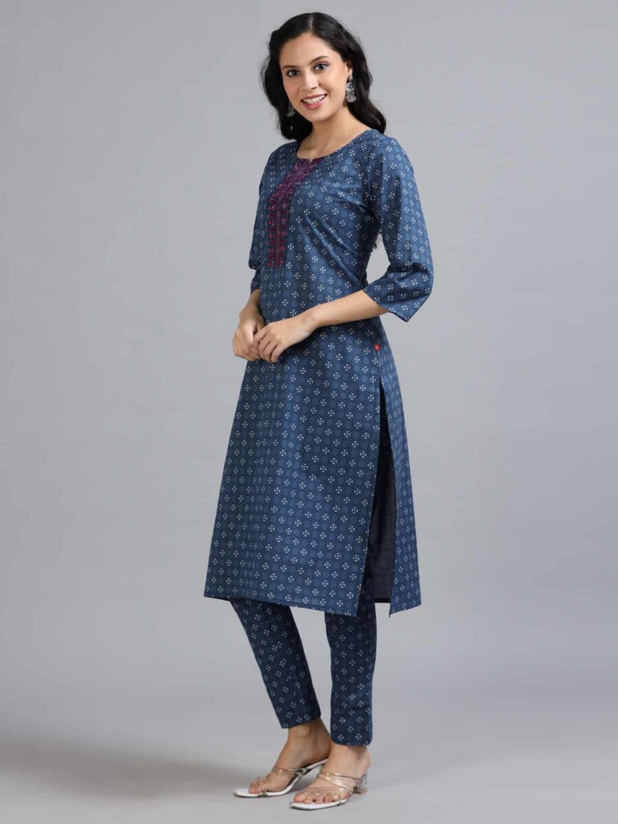 Marcia Blue Embroidery Cotton Kurta Set - Image 3