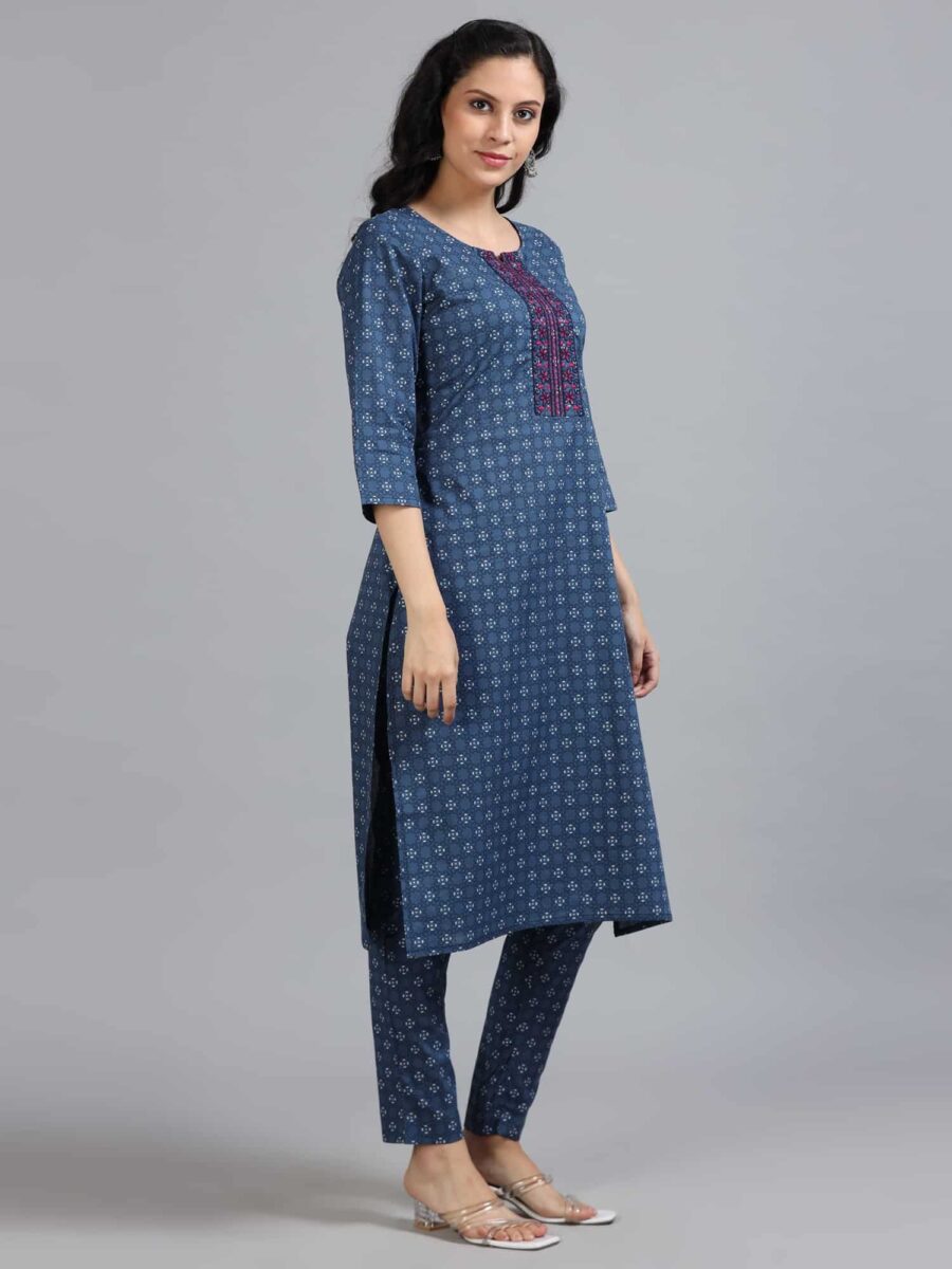 Marcia Blue Embroidery Cotton Kurta Set - Image 4