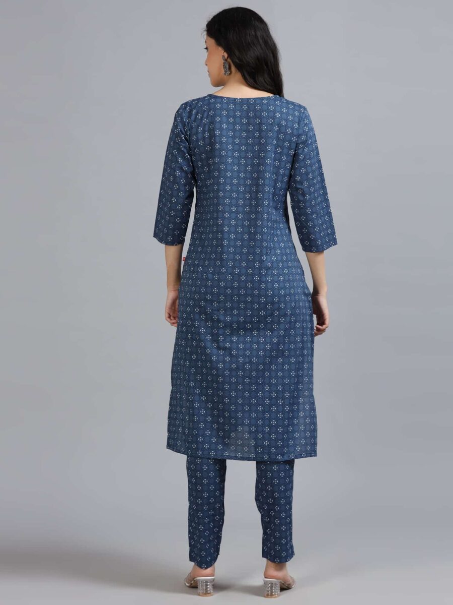 Marcia Blue Embroidery Cotton Kurta Set - Image 5