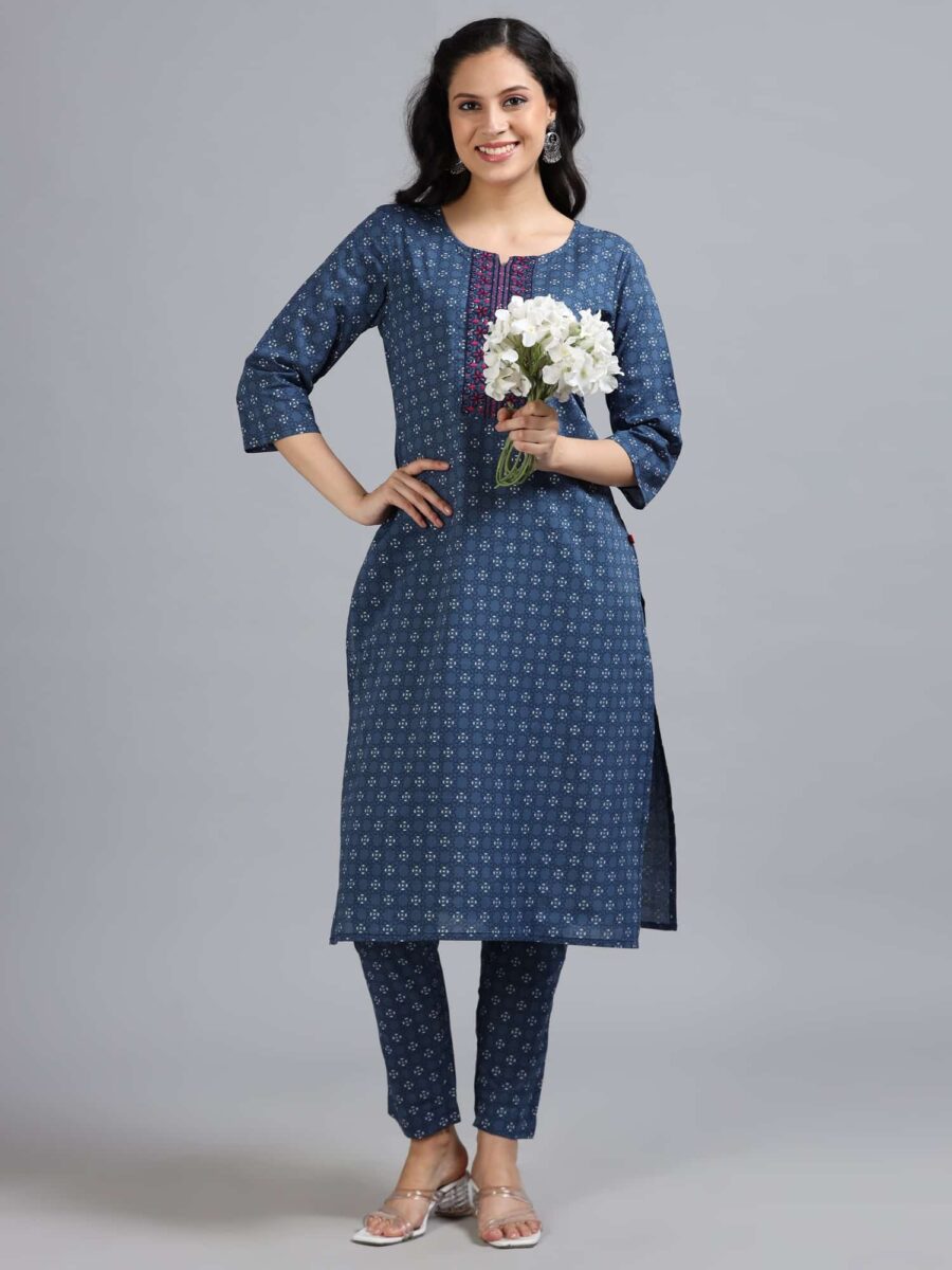 Marcia Blue Embroidery Cotton Kurta Set