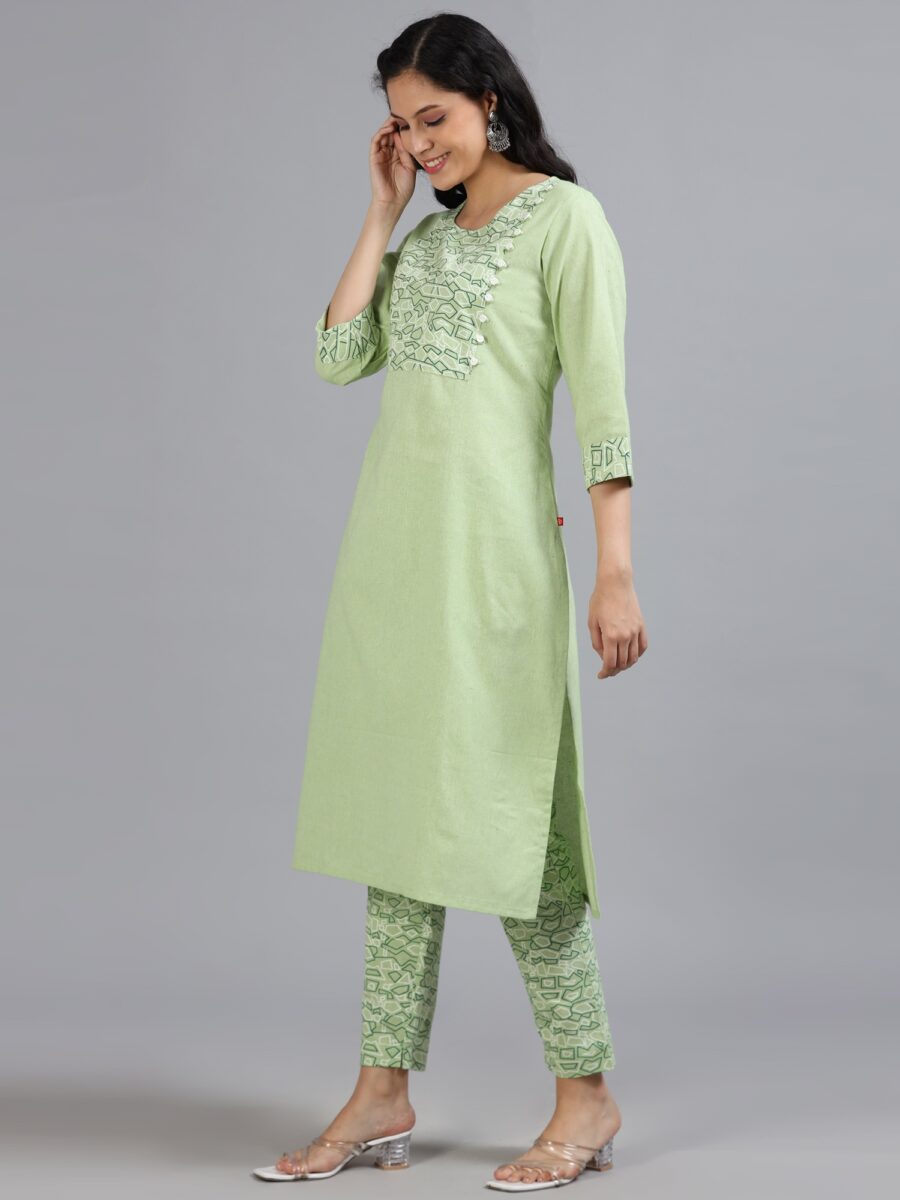 Marcia Green Printed Cotton 3 Pc Kurta Set - Image 3