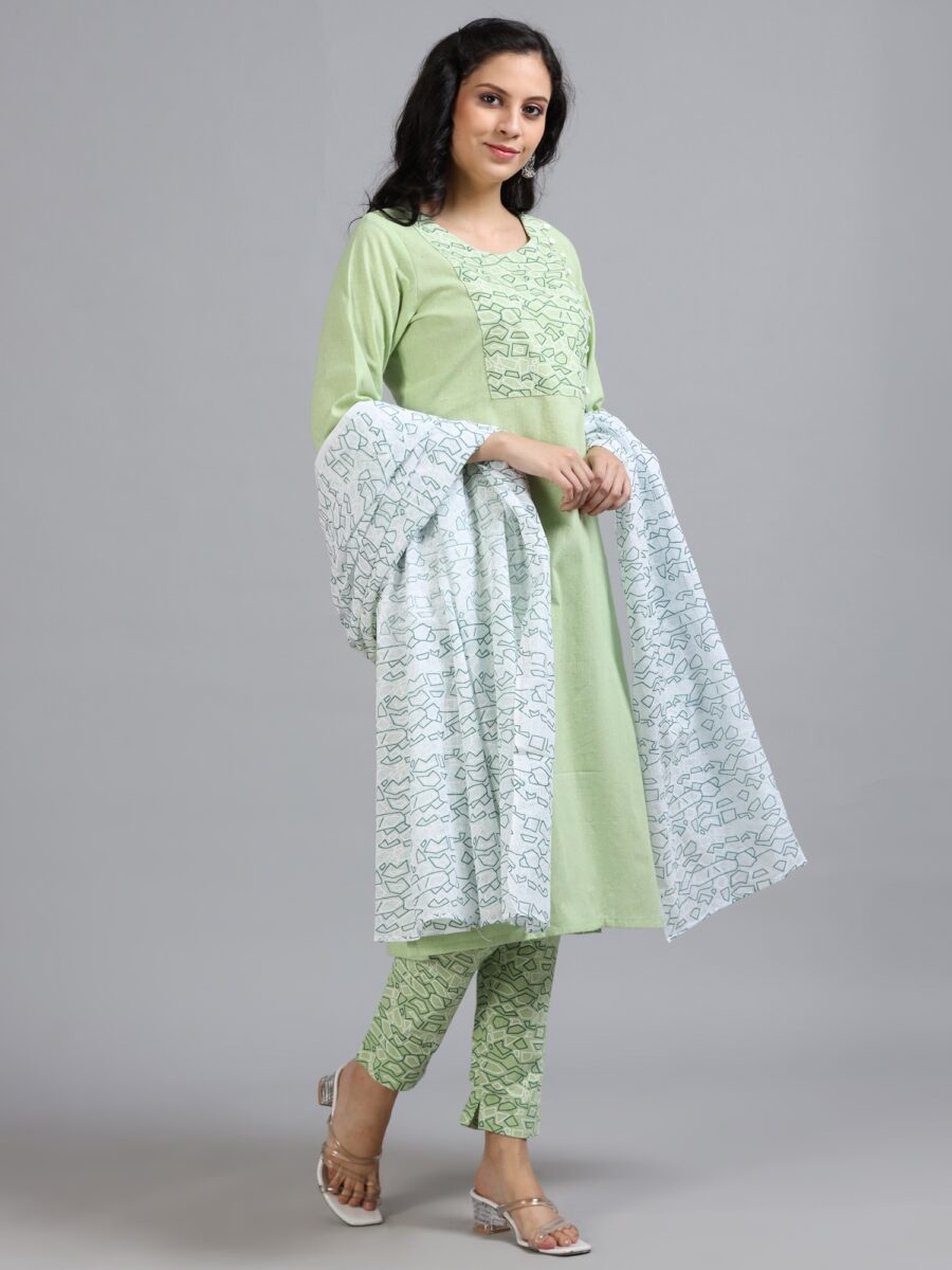 Marcia Green Printed Cotton 3 Pc Kurta Set - Image 4