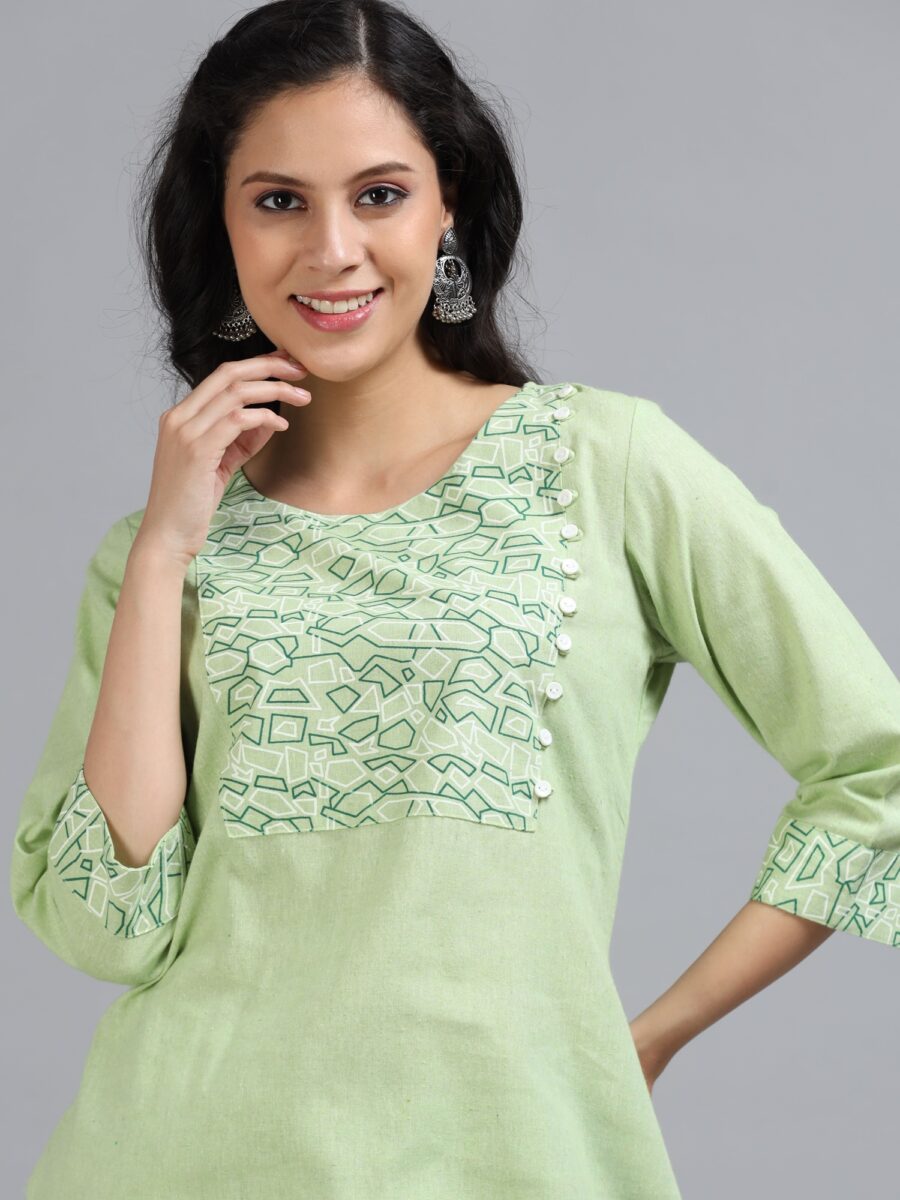 Marcia Green Printed Cotton 3 Pc Kurta Set - Image 6