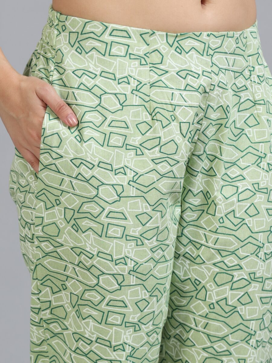 Marcia Green Printed Cotton 3 Pc Kurta Set - Image 7