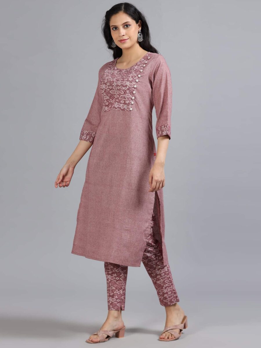 Marcia Red Printed Cotton 3 Pc Kurta Set - Image 3