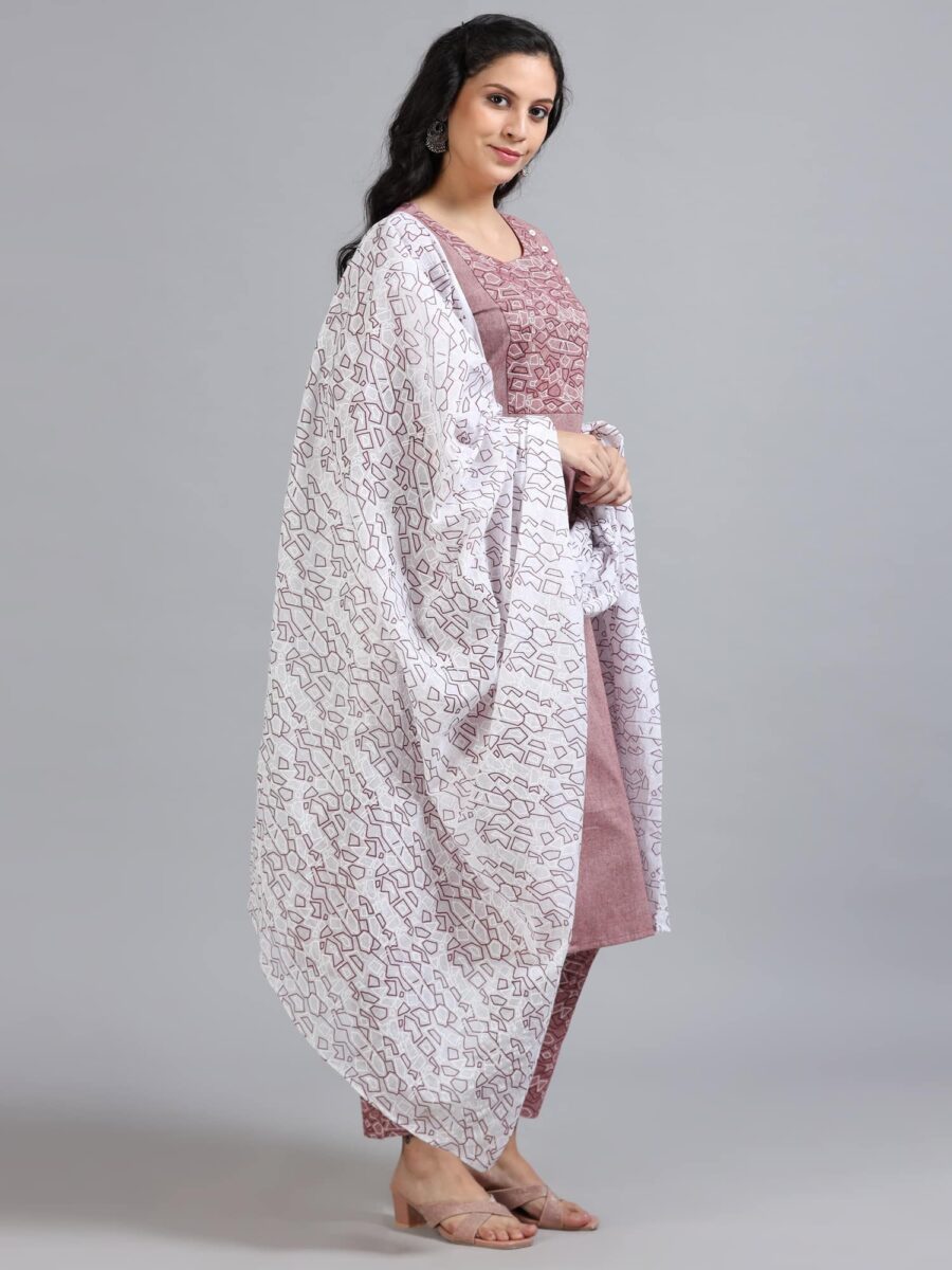 Marcia Red Printed Cotton 3 Pc Kurta Set - Image 4
