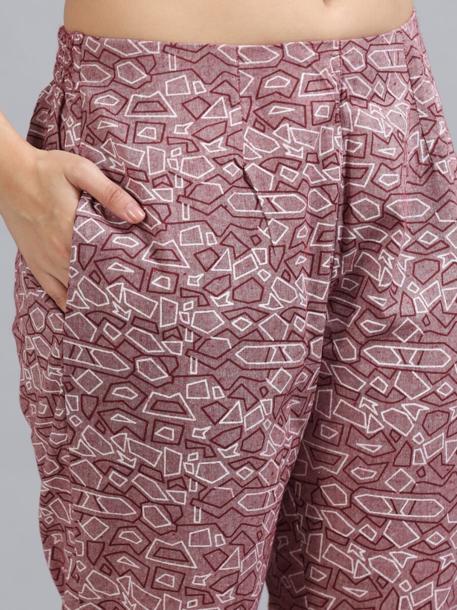 Marcia Red Printed Cotton 3 Pc Kurta Set - Image 7
