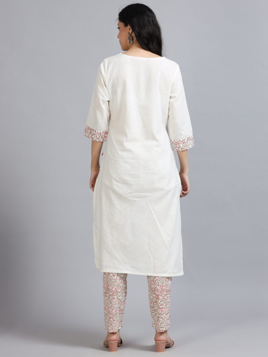 Marcia White Printed Cotton 3 Pc Kurta Set - Image 5