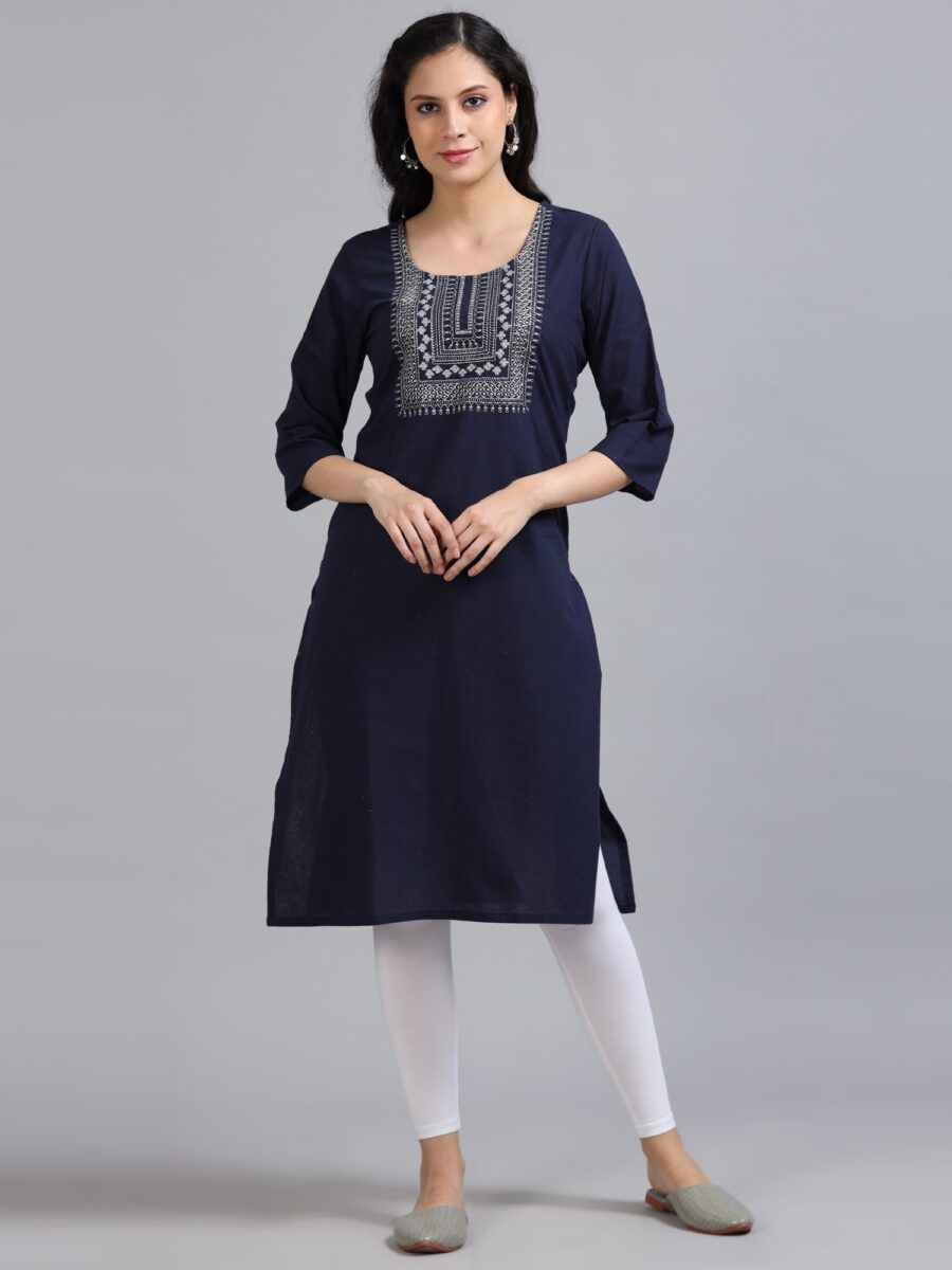 Marcia Navy Printed Cotton Kurta - Image 2